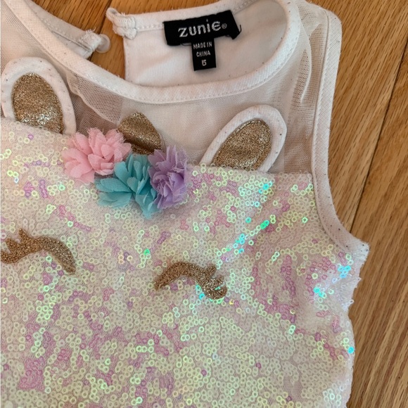 Zunie Sequin Unicorn Dress with Aqua Tulle - Picture 3 of 3